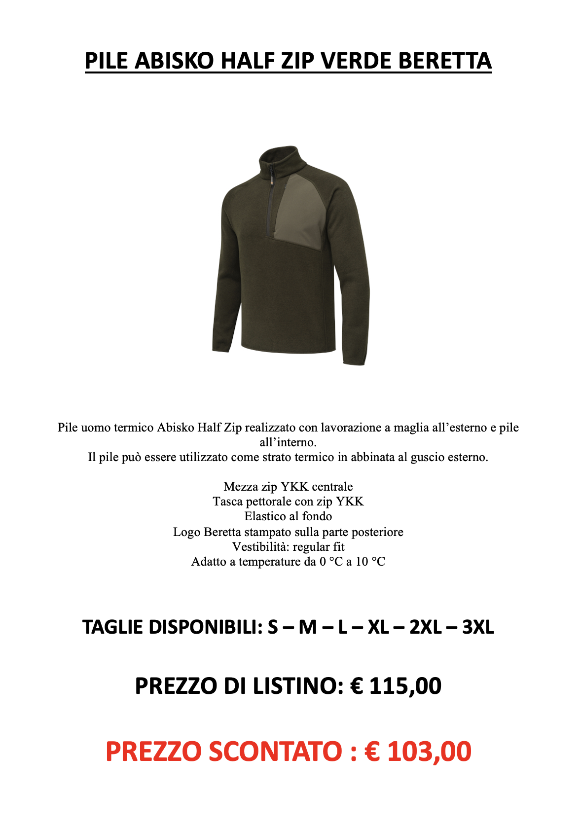 Felpa pile uomo - nero beretta half zip fleece