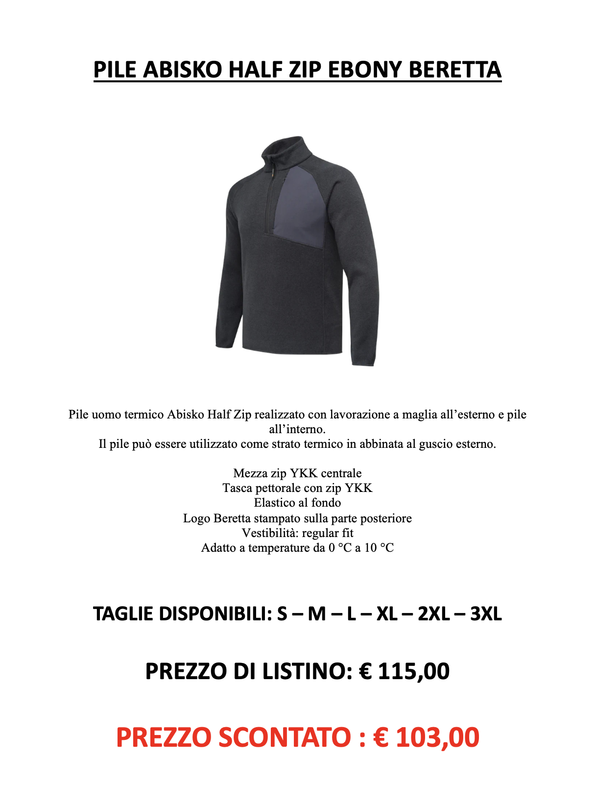 Felpa pile uomo - nero beretta half zip fleece